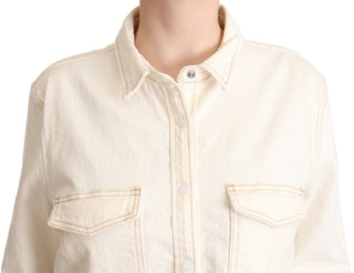 Levi's White Cotton Collared Long Sleeves Button Down Polo Top