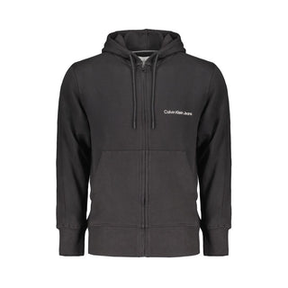 Calvin Klein Black Cotton Men Sweater with Hood and Central Pockets