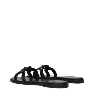 Versace Black Leather Slippers Sandals