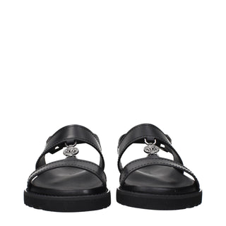Versace Black Leather Flat Sandals